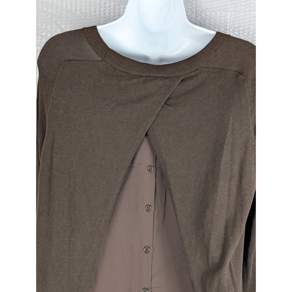 DG2 by Diane Gilman Chiffon Button Back Sweater XS Brown Mixed Media‎ Knit Top - Picture 7 of 14